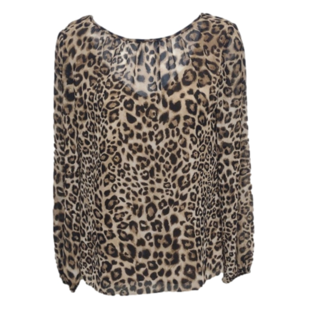 WHBM sheer animal print blouse with built-in Cami, size 0, EUC